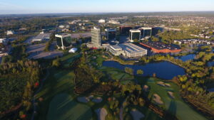 A birds eye view of part of the Kanata North Tech Park. Most prominently featured is the Marshes Golf Course at the Brookstreet Hotel. 